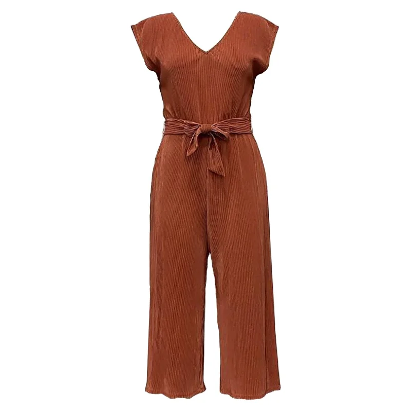 Sports Casual Style T.D.C Womens Ribbed Jumpsuit, Orange, Small