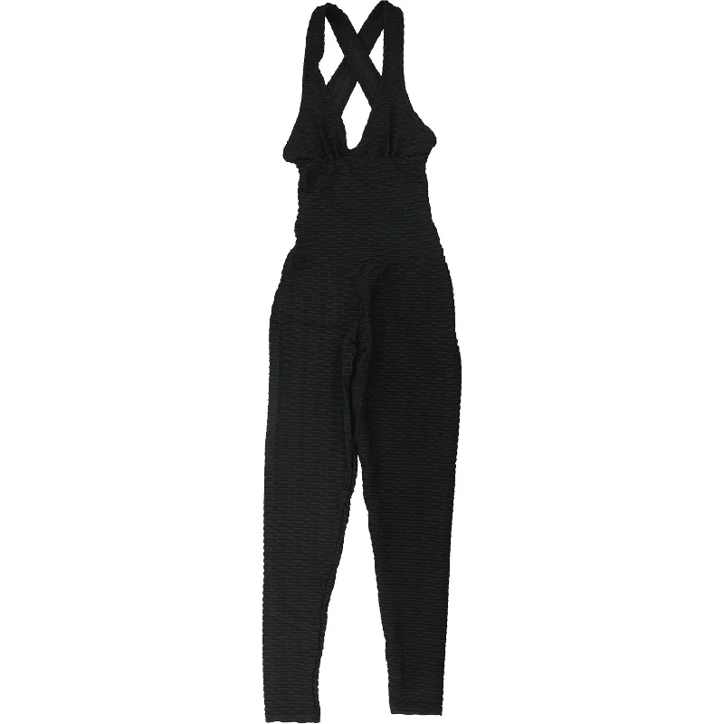 Sports Zipper Style Tags Weekly Womens Textured Jumpsuit, Black, Small