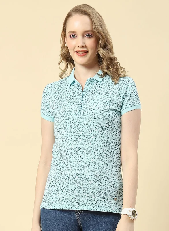 Casual And Versatile Women Blue Printed T-Shirt