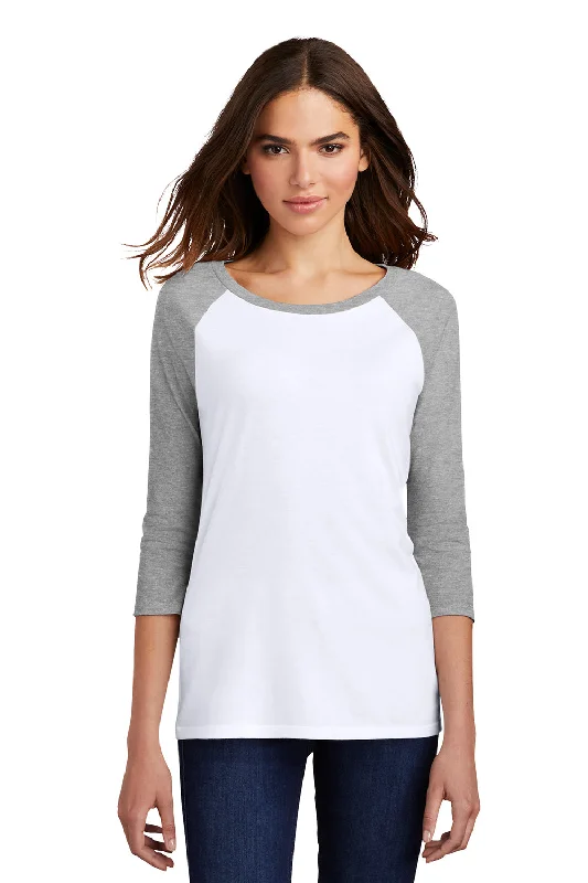 Sports Trend District Womens Perfect Tri 3/4 Sleeve Crewneck T-Shirt - White/Grey Frost