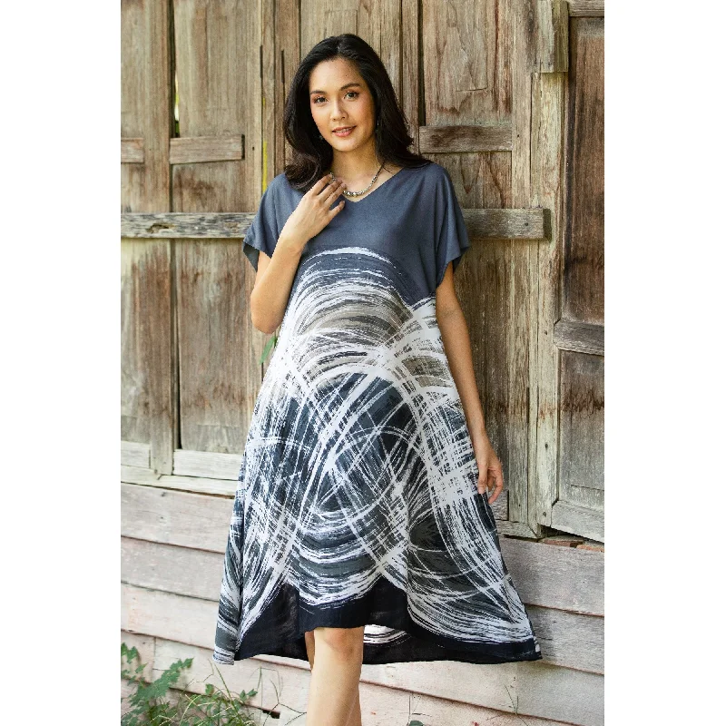Bright Colors Novica Handmade Chiang Mai Breeze Hand-Painted Batik Cotton A-Line Dress