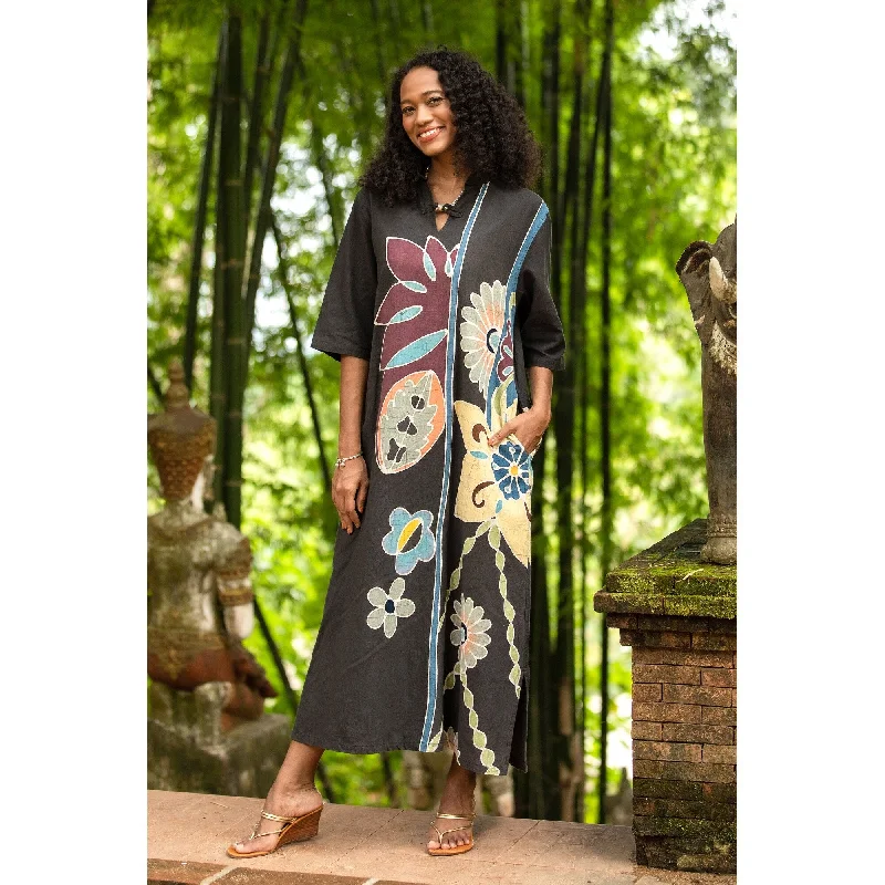 Stretch Design Novica Handmade Relaxed Flora Batik Cotton Shift Dress