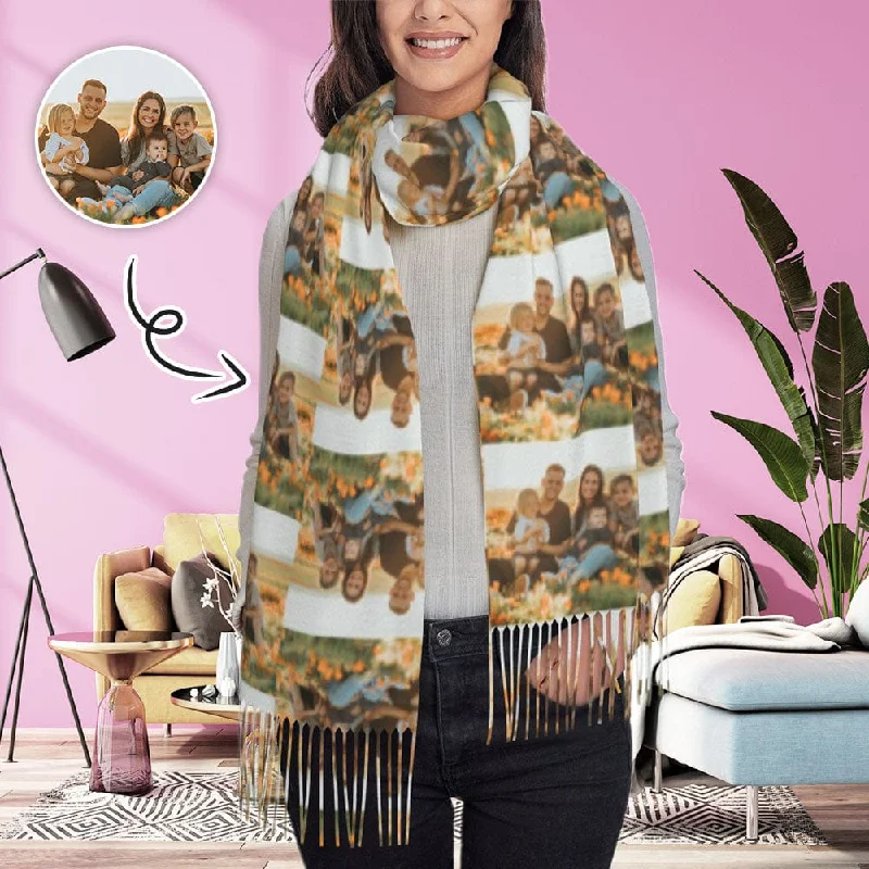 Advanced Customization Custom Photo Family Personalized Women's Tassel Scarf