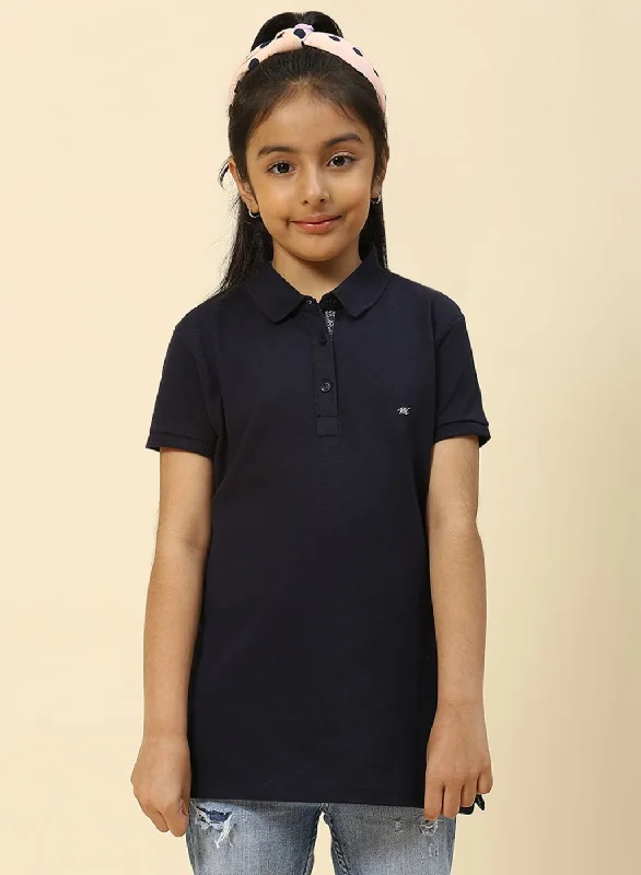Street Style Suit Girls Navy Blue Plain T-Shirt