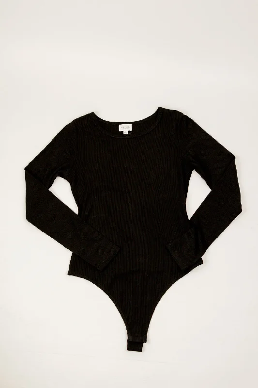 French Style Gigi Long Sleeve Ribbed Bodysuit | Black