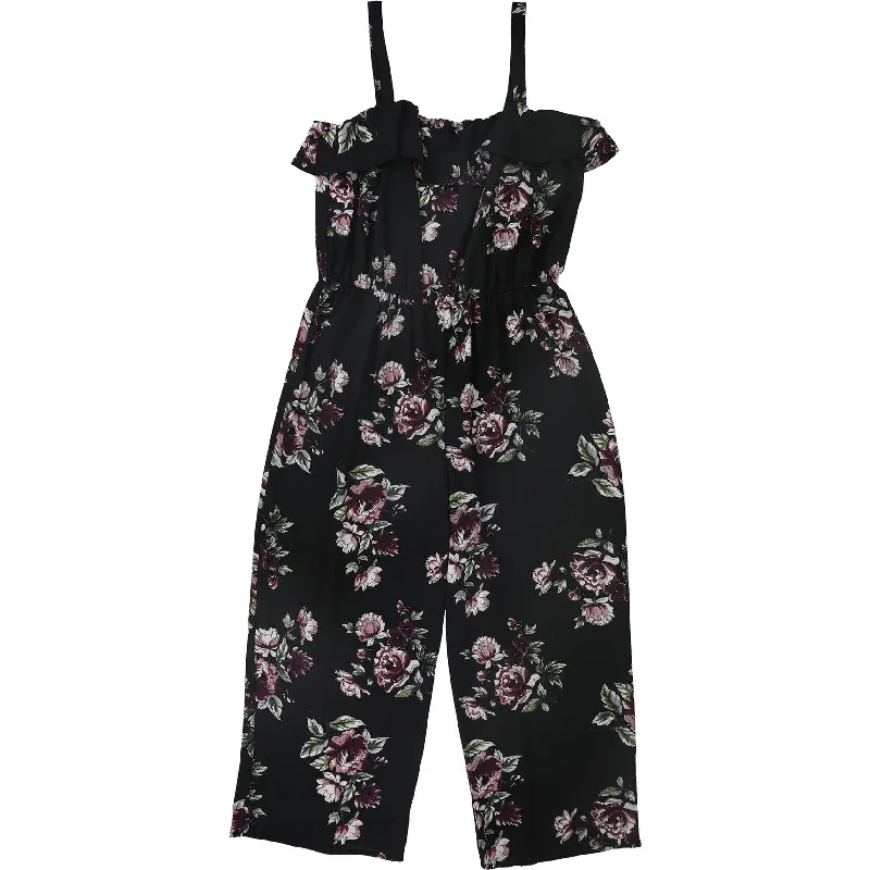 Elegant Classic No Boundaries Womens Floral Jumpsuit, Black, 3XL