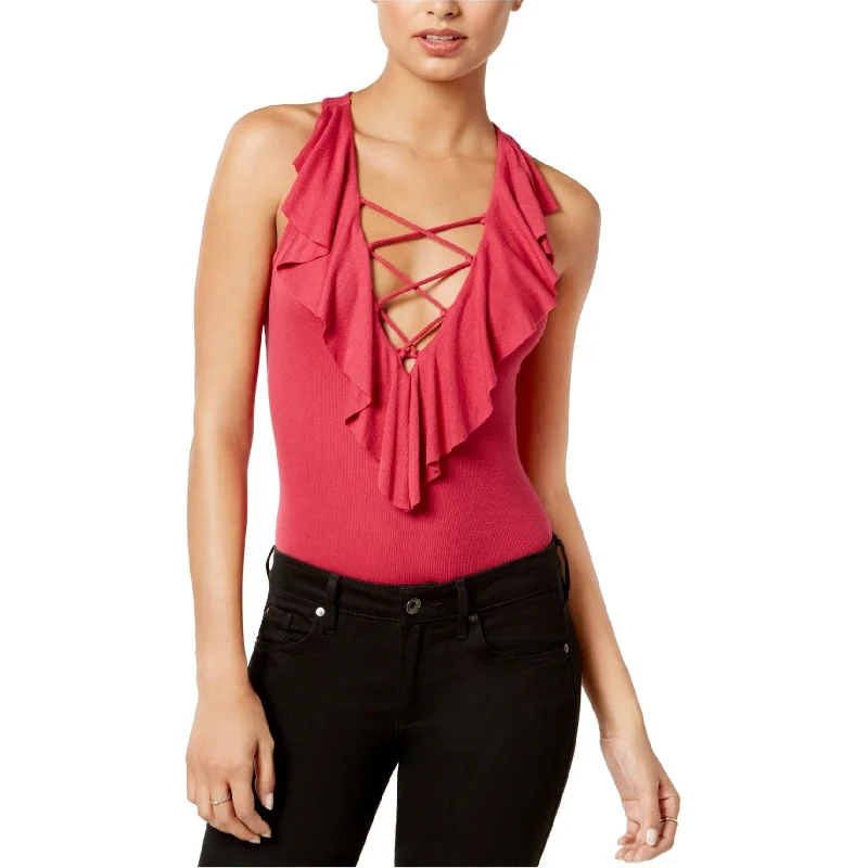 Classic Design GUESS Womens Ruffled Bodysuit Jumpsuit, Pink, X-Large