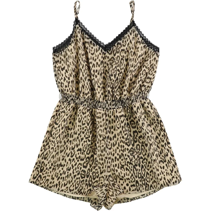 Soft Textures GUESS Womens Leopard Print Romper Jumpsuit, Beige, Small
