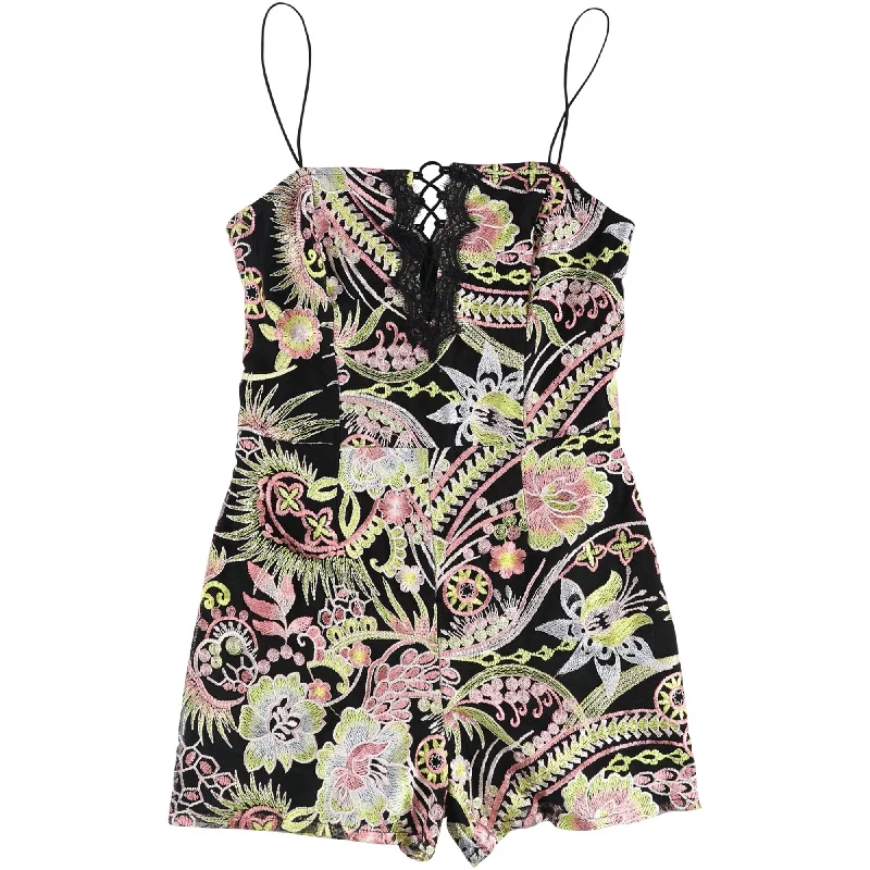 Everyday Style GUESS Womens Embroidered Romper Jumpsuit, Black, 4