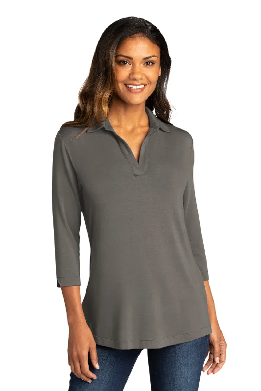 Cool Style Port Authority Womens Luxe Knit 3/4 Sleeve Polo Shirt - Sterling Grey