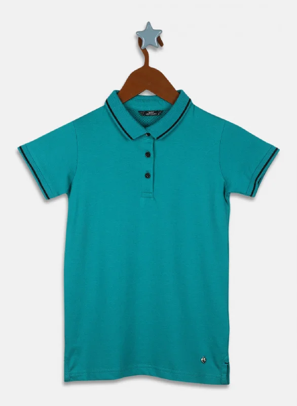 Hooded design Girls Green Plain T-Shirt