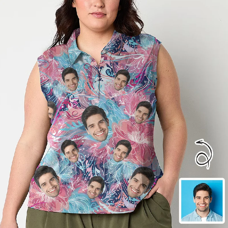 Cozy Dress Custom Face Polo Sleeveless Tank Tops Personalized Blue Purple Watercolor Painting Tank Top