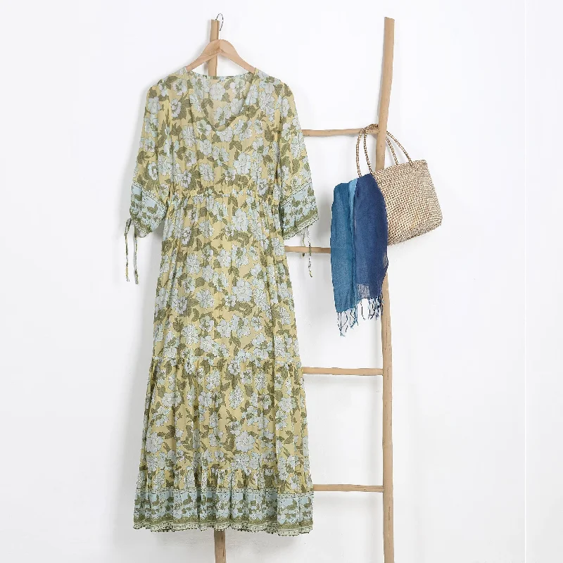 Classic Novica Handmade Spring Blossom Rayon Batik Maxi Dress