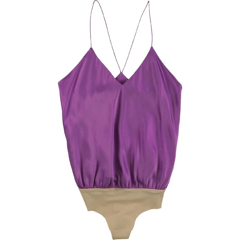 Modern Chic Alix Womens Solid Bodysuit Jumpsuit, Purple, Small