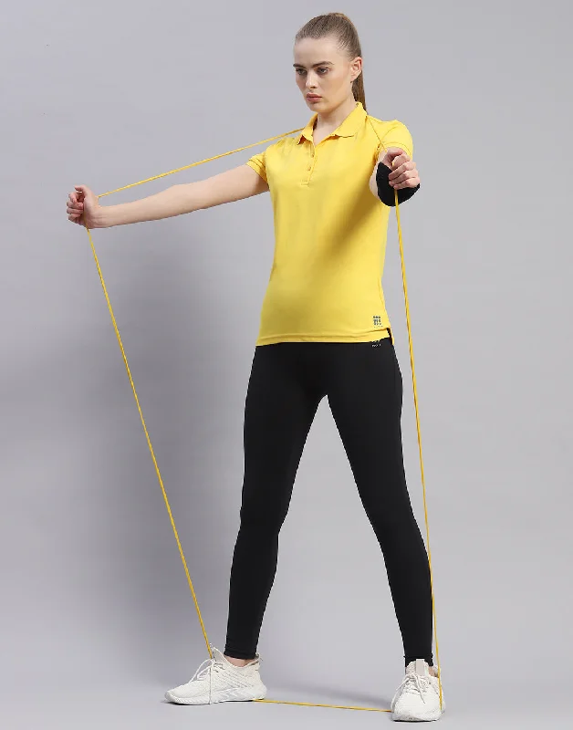 Romantic And Sweet Women Yellow Solid Polo Collar Half Sleeve T-Shirt