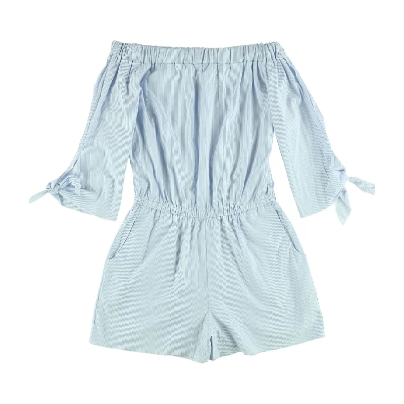 Romantic And Fresh S.H.E. Womens Soul Harmony Energy Pinstripe Romper Jumpsuit, Blue, Small