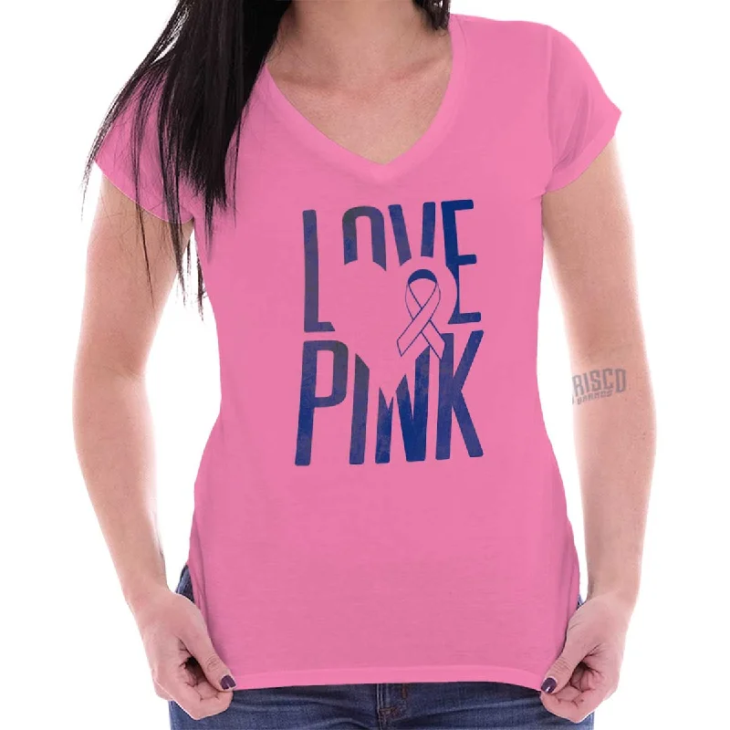Minimal Style Breast Cancer Awareness Junior Fit V-Neck T Shirt