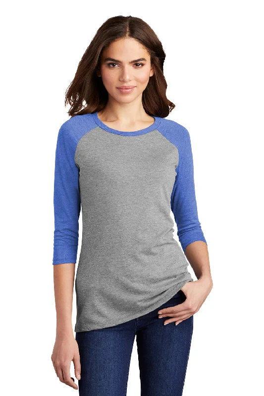 Elegant Design District Womens Perfect Tri 3/4 Sleeve Crewneck T-Shirt - Grey Frost/Royal Blue