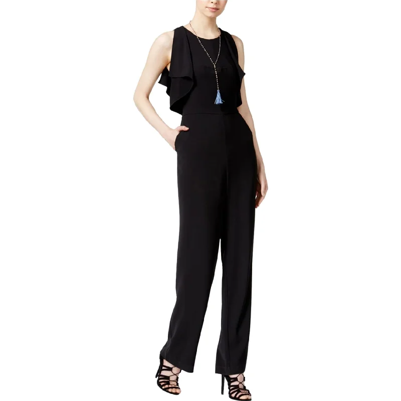 Soft Layers Rachel Roy Womens Ruffled Jumpsuit, Black, 6