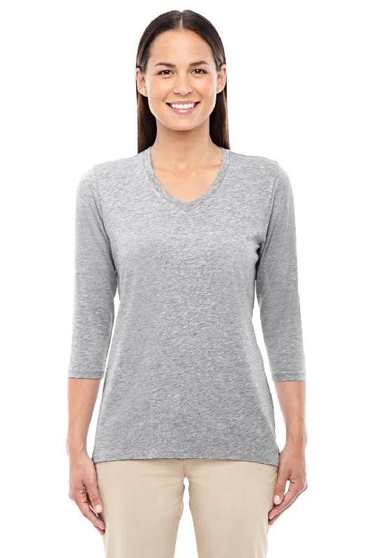 Elegant And Noble Devon & Jones Womens Perfect Fit 3/4 Sleeve V-Neck T-Shirt - Heather Grey