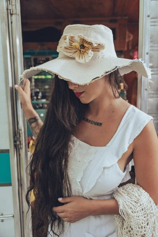 Chic Lounge Soulful Hippie Sun hat - Cream Denim