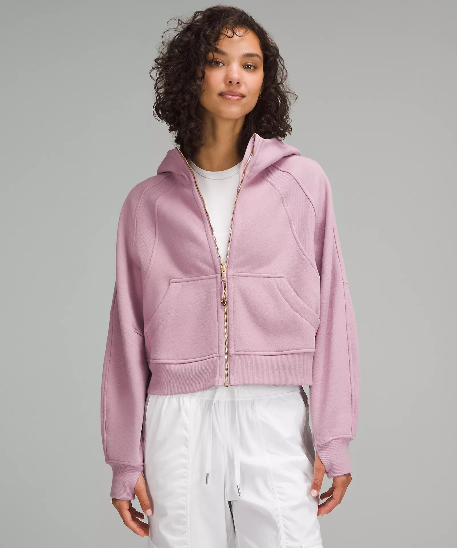 High-waisted pants style Scuba Oversized Full Zip Hoodie | Rose Blush/Gold