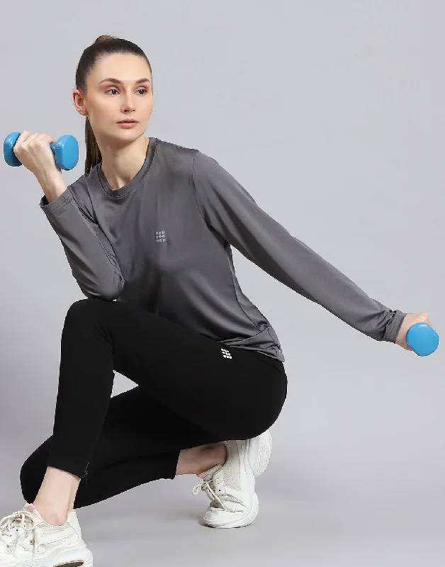 Casual Wear Women Grey Solid Round Neck Full Sleeve Top