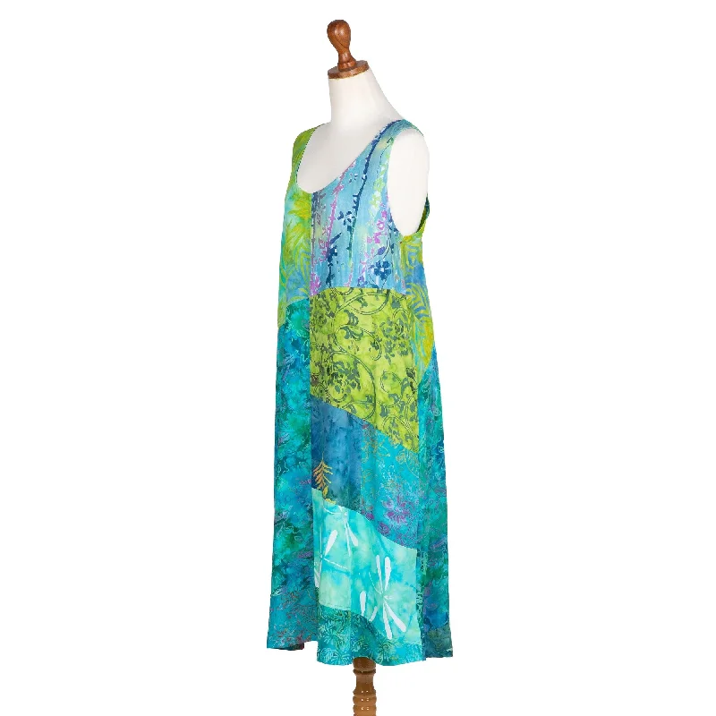Embroidered Letters Novica Handmade Green Patchwork Dreams Batik Rayon Summer Dress