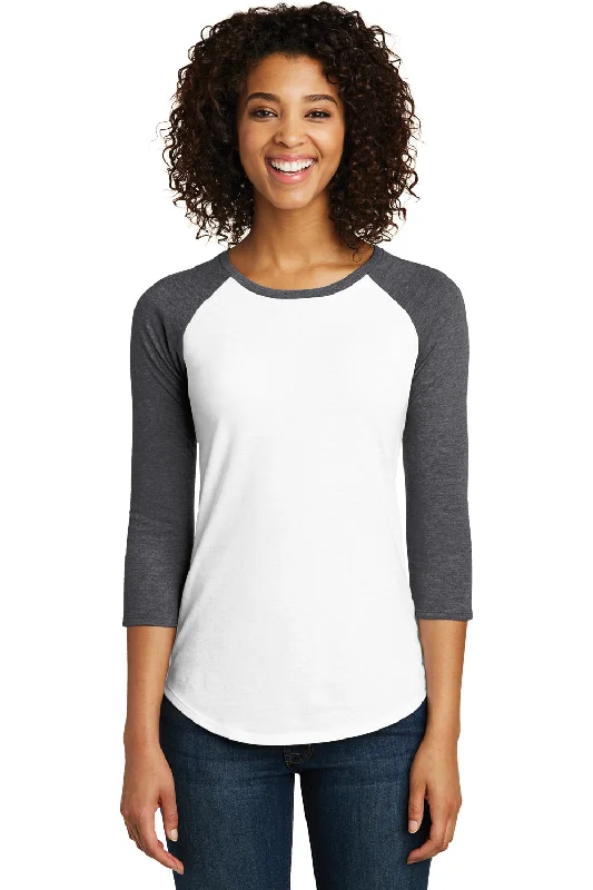 Knitted Design District Womens Very Important 3/4 Sleeve Crewneck T-Shirt - White/Heather Charcoal Grey - Closeout