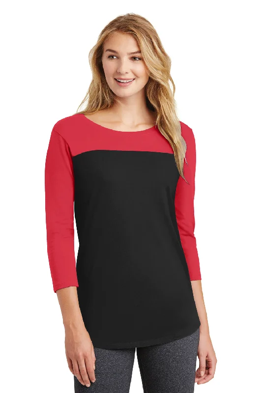 Fresh And Elegant District Womens Rally 3/4 Sleeve Wide Neck T-Shirt - Black/Red - Closeout