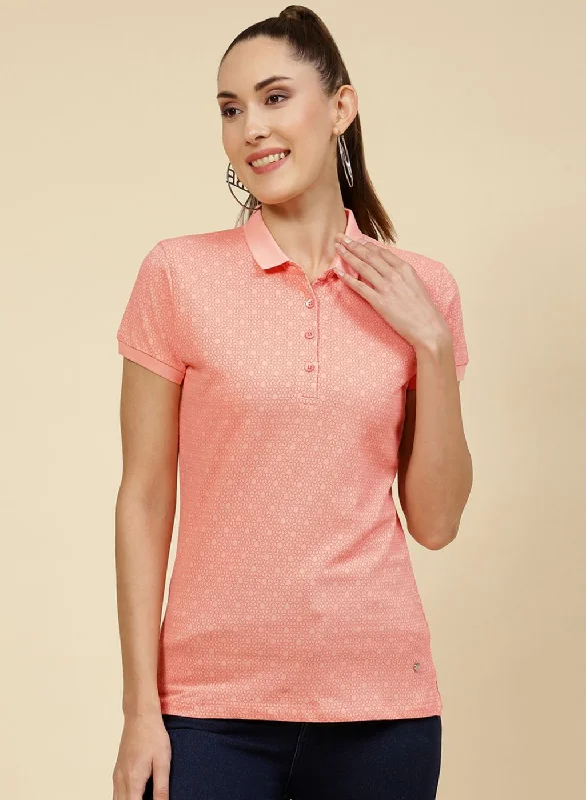 Sweet Girl Women Peach Printed T-Shirt