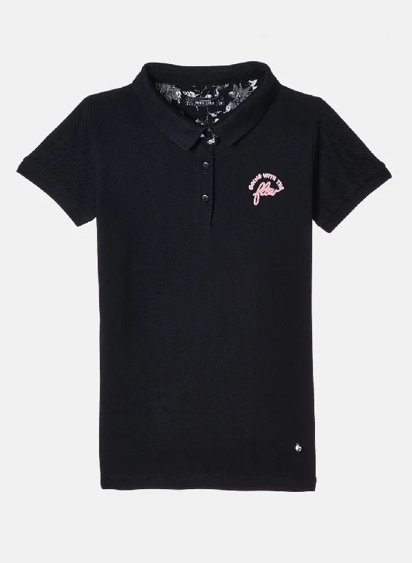 Warm Wear Girls Black Plain T-Shirt