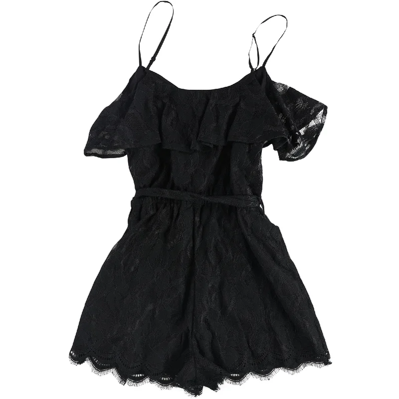 Fashionable And Fashionable GUESS Womens Ruffled Lace Romper Jumpsuit, Black, Large