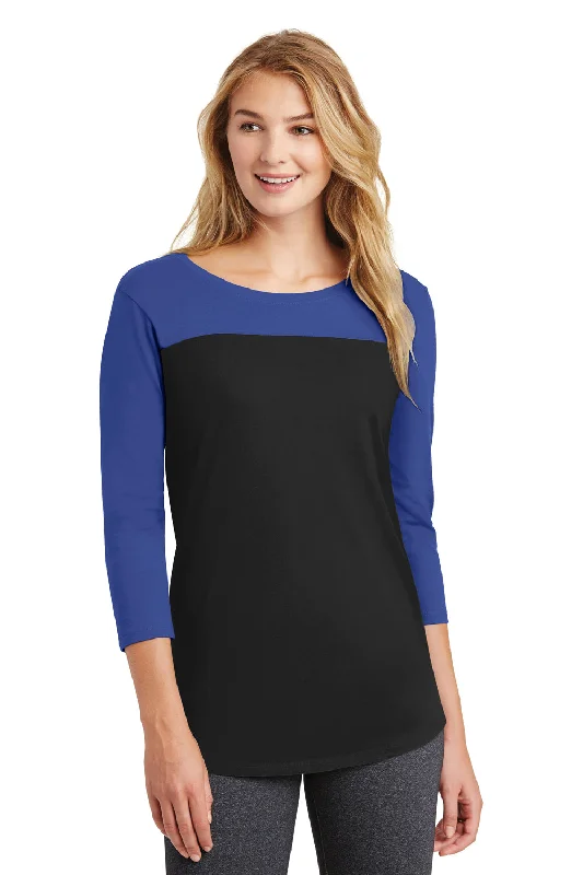 Free Design District Womens Rally 3/4 Sleeve Wide Neck T-Shirt - Black/Royal Blue - Closeout