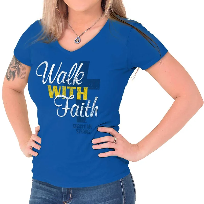 Street Cool Walk With Faith Junior Fit V-Neck T-Shirt