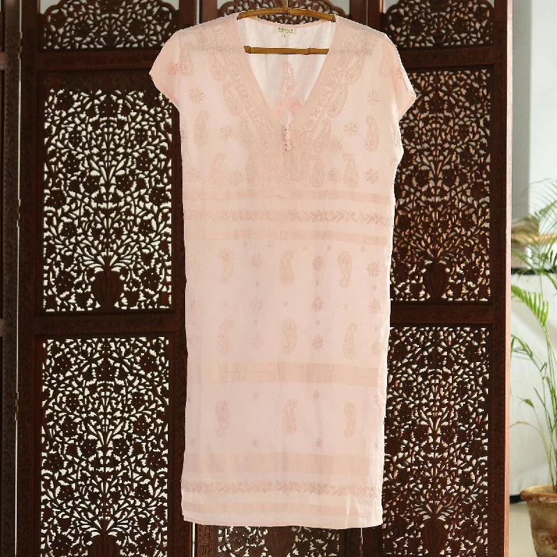 Exquisite Fabrics Novica Handmade Paisley Garden In Pink Embroidered Cotton Shift Dress