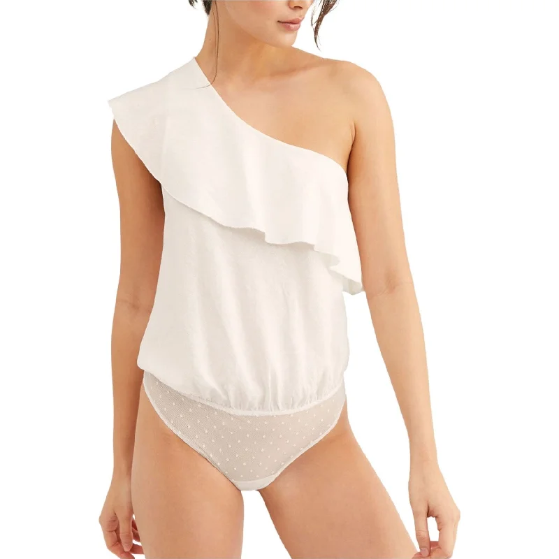 Street Casual Style Free People Womens Ruffle Bodysuit Jumpsuit, White, Medium