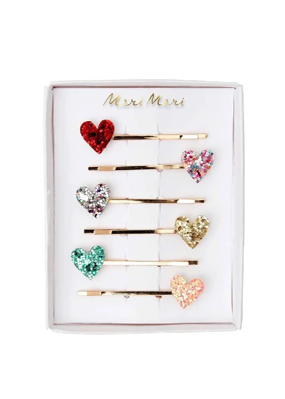 Retro Style Glitter Heart Hair Slides