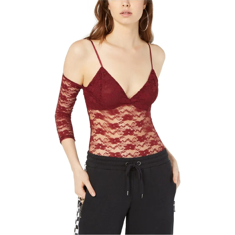 Summer Selection Project 28 Womens Cold Shoulder Bodysuit Jumpsuit, Red, Large