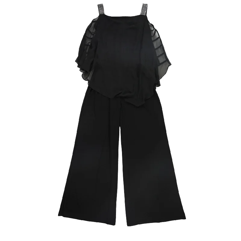 Luxury and fashionable MSK Womens Jeweled Ladder Sleeve Jumpsuit, Black, Large