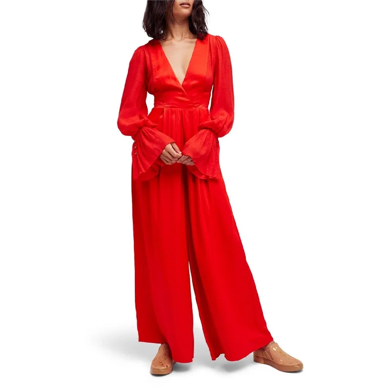 High-end Fashion Free People Womens Not Your Baby Mixed-Media Jumpsuit, Orange, 0