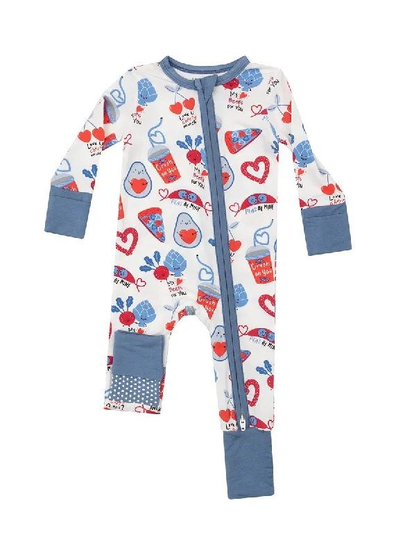Exquisite Tailoring 2-Way Zipper Fold-Over Footie - Love You Foodie Much Blue