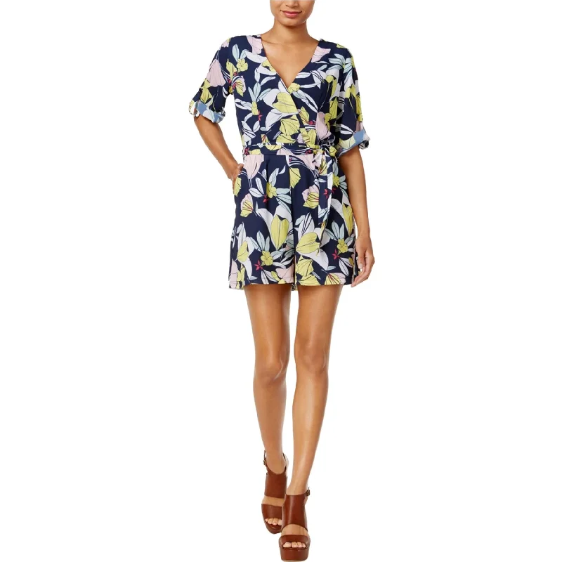 Easy Style Maison Jules Womens Faux-Wrap Floral Romper Jumpsuit