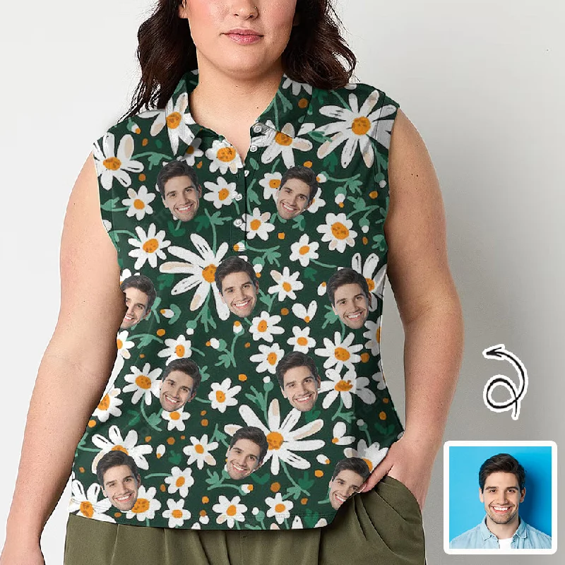 Soft Textures Custom Face Polo Sleeveless Tank Tops Personalized Daisy Flowers Green Tank Top