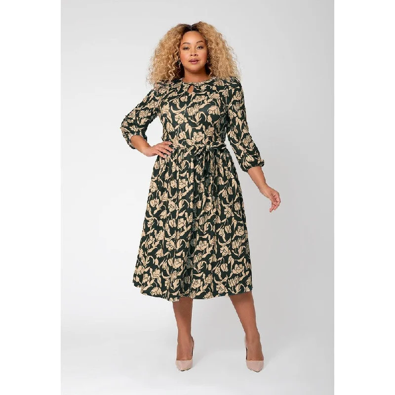 Designer Style Leota Women's Iman Floral Balloon Sleeve Midi Dress Brown