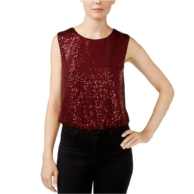 Retro Stripes Rachel Roy Womens Sequined Bodysuit Jumpsuit, Red, Medium