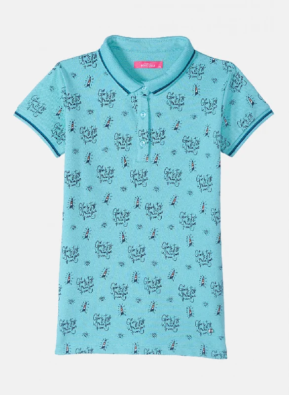 Sports Vitality Style Girls Blue Printed T-Shirt