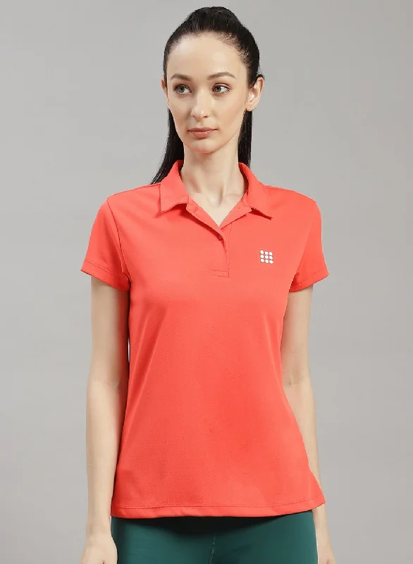 Simple Elegance Women Orange Solid T-Shirt