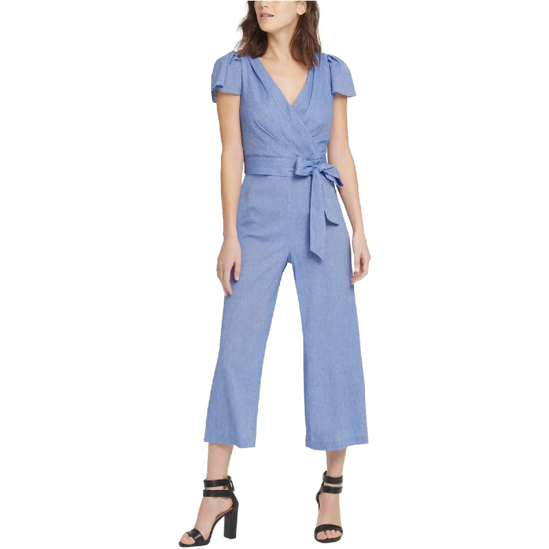 Comfortable Mind DKNY Womens Double Ruffle Jumpsuit, Blue, 16