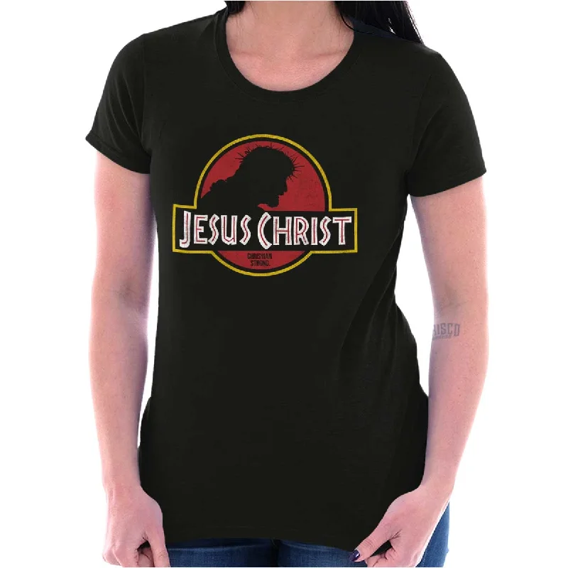 Comfortable Mind Jesus Jurassic Christ Ladies T Shirt